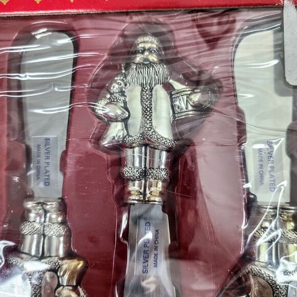 NEW Vintage 1998 Wallace Silversmiths Set Of 4 Spreaders Silver Plated Santa's - Picture 2 of 7